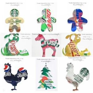 Set of 9 Christmas Ornaments Handmade Assorted Recycled Aluminum Cans Lot 4 - Picture 1 of 19