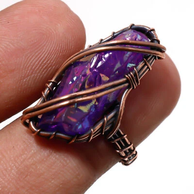 Purple Slice Rough Druzy Gemstone Copper Ring Handmade Wire Wrap Jewelry 6" G248 - Image 1 of 4