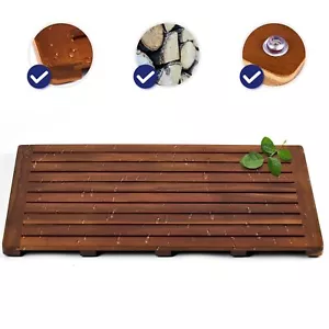 Wood Shower Mat Wooden Bath Bathroom Teak 32x18 Inch For Inside Premium Floor - Picture 1 of 9