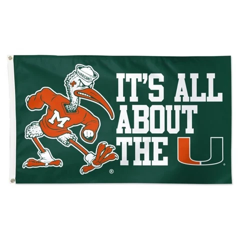 Miami Hurricanes NCAA 3' x 5' Mascot Deluxe Team Flag Wincraft Cover