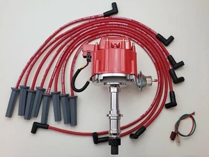 PONTIAC 301 326 350 389 400 455 HEI DISTRIBUTOR + RED 8.5mm SPARK PLUG WIRES USA - Picture 1 of 3
