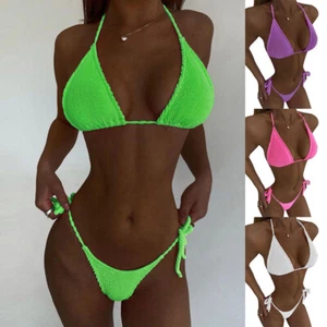 Sexy Mujer Bikini Conjunto Cuero Bañador Acolchado Bh Tanga Bañador〒 - Imagen 1 de 19