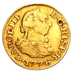 A coin of American Revolution Age GOLD Half Escudo / Doubloon Madrid PJ 1776 COA - Picture 1 of 6