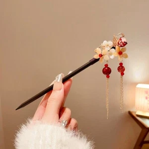 Red Floral Hair Stick Chopstick Chinese Hanfu Qipao Geisha Hairpin Accessory - Picture 1 of 1