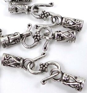 30pc / 10 sets Antique Silver Pewter S Hook End Caps Leather Cord