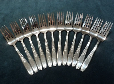 Silverplate Flatware Lot of 12 Ambassador Webbed Dessert Forks 1847 Rogers - image 1 of 4
