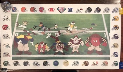 NFL Fútbol Warner Bros McKimson 3 Yardas y Nube de Polvo Looney Tunes Litografía Arte Foto 1 de 4