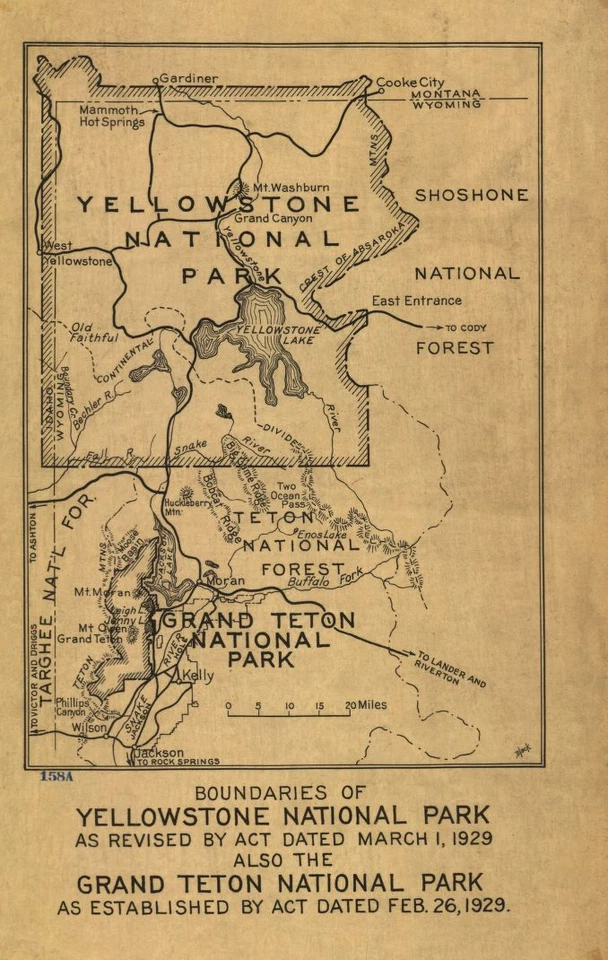 HISTORIX 14" x 24" 1929 Map Of Yellow Stone & Grand Teton National Park