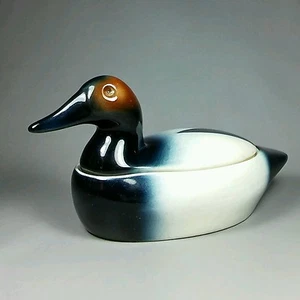 Duck Box Trinket Vintage Hand Painted Ceramic Mallard Jewelry Dish Porcelain - Picture 1 of 7