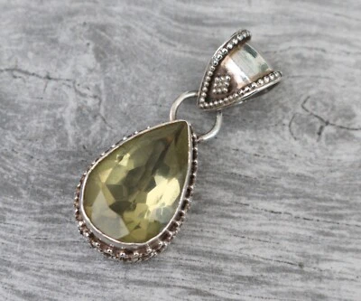 Vintage Sterling Silver 925 Faced Lemon Quartz / Gemstone Teardrop Pendant - Image 1 of 4