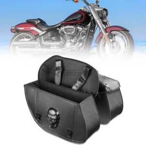 Travel Bag Skull Side Storage Bags Motorcycle Saddlebags Universal Saddle Bag - Picture 1 of 15