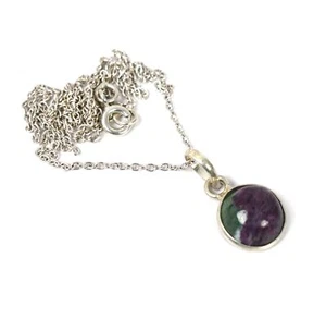 925 SOLID STERLING Simulated Ruby ZOISITE CHAIN PENDANT -18.7 INCH S231 - Picture 1 of 4