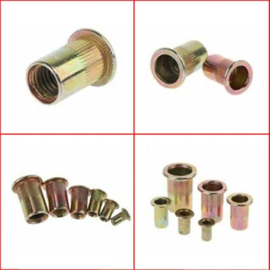 M3 M4 M5 M6 M8 M10 M12 Flange Nutserts Knurled Rivet Nut Rivnut Colored Zinc - Picture 1 of 6