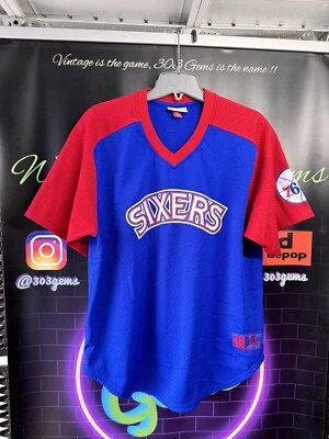 Authentic Mitchell & Ness Philadelphia 76ers NBA Pullover Warm Up Jersey - Image 1 of 4