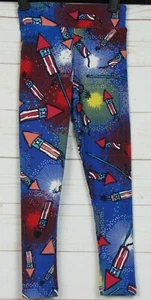 LuLaRoe Kids Americana Fourth Of July Leggings Fire Works Blue Size S/M New - Picture 1 of 3