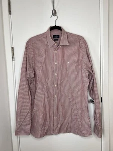 Hackett Shirt Mens Large Red White Stripe Classic Fit - Picture 1 of 4