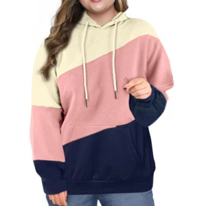 SUDADERA CON CAPUCHA DE BOLSILLO CANGURO COLOR CREMA ROSA TALLA 1X - Imagen 1 de 9
