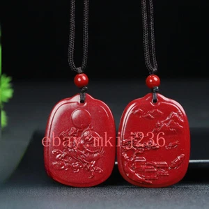 2PCS Certified Natural cinnabar purple gold sand carved landscape house pendant - Picture 1 of 1