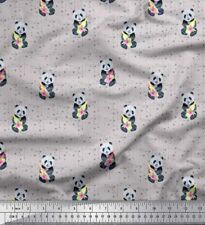 Soimoi Gray Cotton Poplin Fabric Bottle & Panda Dots Printed Fabric-Vs2