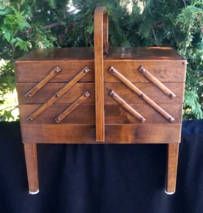 Vintage Sewing Machine Storage Organizer Table Cabinet LOADED FULL - Made Norway - Picture 1 of 13