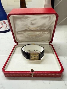 vintage cartier tank watch 1980 19mm gold plated over silver case sapphire crown - Picture 1 of 10