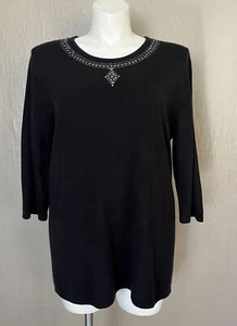 Maggie Barnes Womens Plus Size Solid Black Beaded Sequins Holiday Size 1X 18/20 - Picture 1 of 6