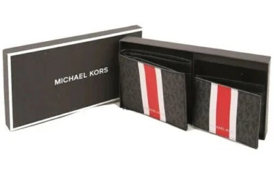 NWB Michael Kors Billfold Wallet Box Set Black Red 36H1LGFF1B $178 Gift Bag F - Image 1 of 4