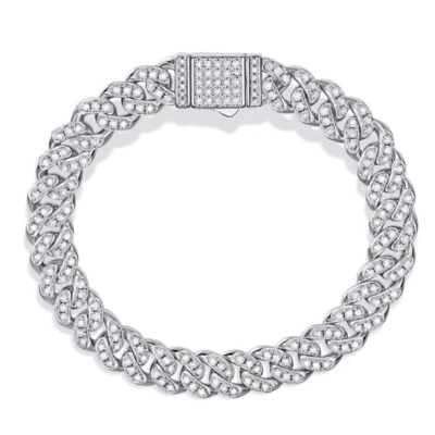 Pulsera Cubana Moissanita 8mm D VVS1 Hombres Cadena Hip Hop Plata de Ley 925 GRA Foto 1 de 4