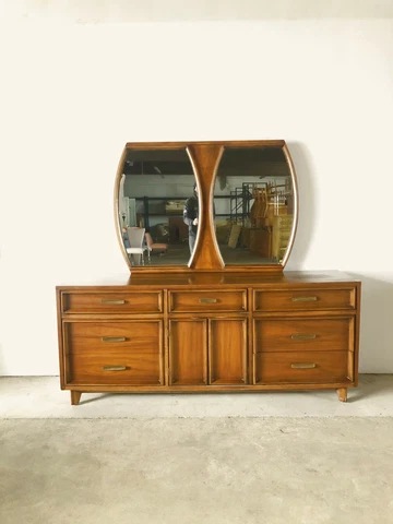 Mid Century Modern Lowboy Dresser with Mirror Cover