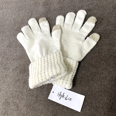 Guantes Style & Co Para Mujer Punto Gofre Puño Sólido Pantalla Táctil Marfil Brillo Foto 1 de 4