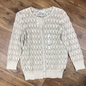Cardigan Ann Taylor LOFT donna taglia M beige oro maglia metallizzata - Foto 1 di 9