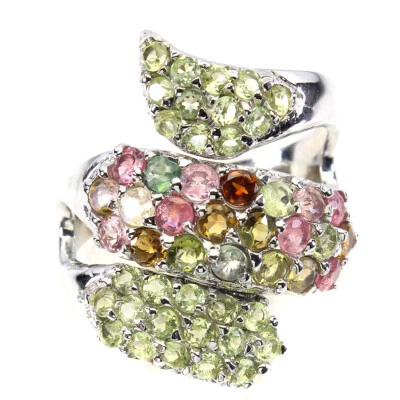 925 Sterlingsilber Ring Rund Turmalin Peridot Natürlicher Edelstein Schmuck 8 - Bild 1 von 4