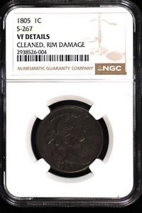 Large Cent Draped Bust. 1805. S-267, NGC VF Details. Lot# 9049-262-1804 - Picture 1 of 6