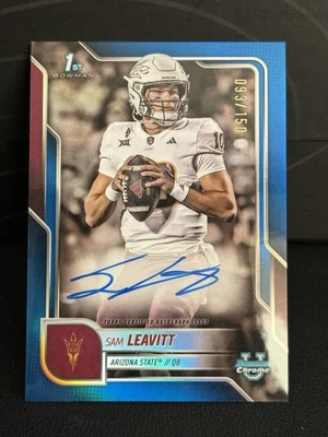🚨SAM LEAVITT ON CARD AUTO! 2025 Bowman U University Chrome TRUE BLUE Auto /150 - Image 1 of 2