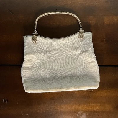 Vintage Elegant 1950s White Beaded Clutch Purse Evening Bag- Bag By Debbie - Image 1 of 4