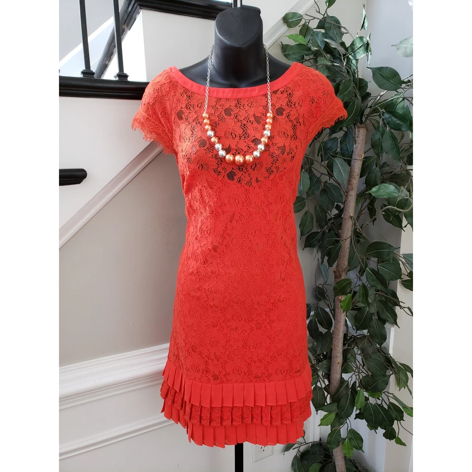 Jessica Simpson Shift Dress Women Size 10 Red Floral Sleeveless Lined Frill Hem - Image 1 of 4