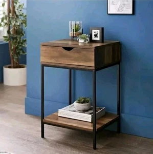 NEW 1 Drawer Console Table Black Metal Frame & Wooden Drawer and Shelf Furniture - Picture 1 of 2
