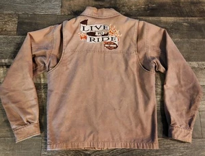 Chaqueta Harley Davidson De Colección Para Hombre Pequeña Med Lona Bordada Marrón Cremallera - Imagen 1 de 19