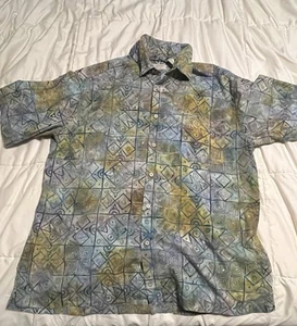 Men’s XL batik Multicolored Button Down Shirt With Pattern - Picture 1 of 4