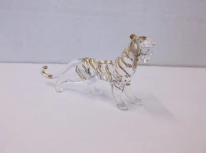 Vintage Miniature 3" Blown Clear Glass Tiger Figurine w/ Gold Stripes - Picture 1 of 1