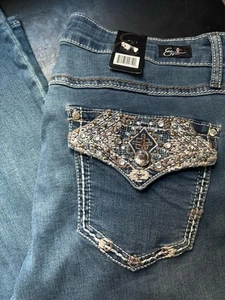 Earl Jean Damen Skinny Glitzer Cross Flap Pocket Jeans Gr. 20 (39”X 31”) NEU - Bild 1 von 10