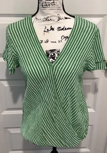 Michael Kors Striped Women Blouse Size Medium Green & White - Picture 1 of 6