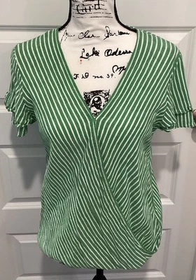 Michael Kors Striped Women Blouse Size Medium Green & White - Image 1 of 4