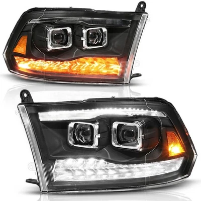 Faróis de projetor de LED preto lente transparente serve para 2009-2019 Dodge Ram 1500 - Imagem 1 de 4