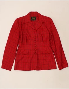 VINTAGE Womens 5 Button Blazer Jacket UK 14 Large Red Check Linen CL48 - Picture 1 of 3