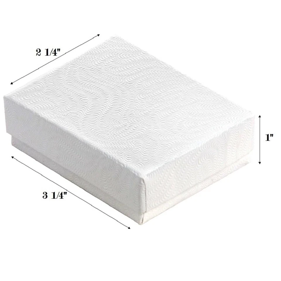 White Swirl Cotton Filled Jewelry Boxes Various Sizes Available 100 3 1/4" X 2