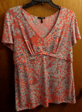 Daisy Fuentes Pink Gray Boho Abstract Top Empire Waist Women L 38" chest
