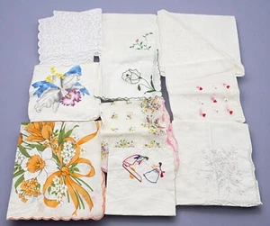 Vintage Blumen & Spitze Taschentuch 10 Stück Herzen Mädchen See Säge bestickt - Bild 1 von 10