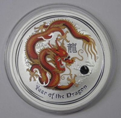 2012 AUSTRALIA $1 Year of the Dragon 1oz .999 Silver Coin Colorized Gold/Amber - Image 1 of 4