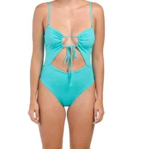 Maaji Katie Reversible One Piece Swimsuit Womens Large Teal Striped - Picture 1 of 8